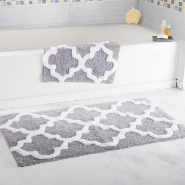 Hastings Home Hastings Home 100 Percent Cotton 2 Piece Trellis Bathroom Mat Set - Silver 262631YKR